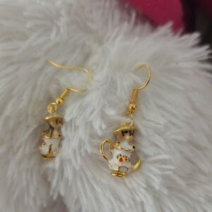Gold and White Enamel Teacup Earrings